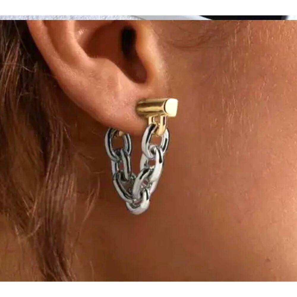Earrings Chunky Chain Link Thick Front Back Barbel Paco Rabanne STYLE AU03